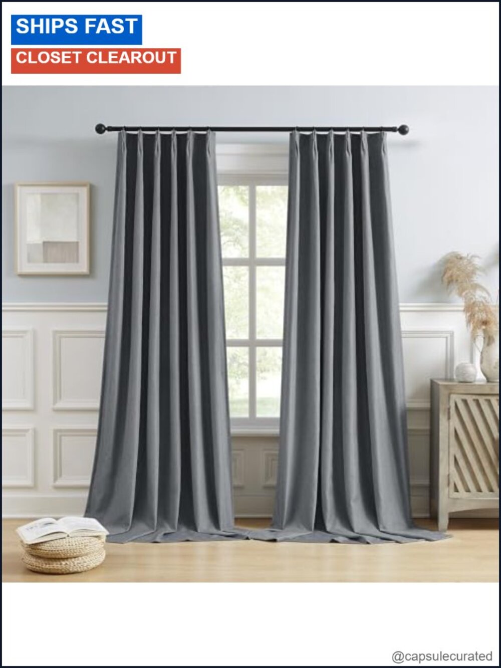 Linen Blend Pinch Pleat Blackout Curtains 102 Inch 2 Panels Back Tab Hooks